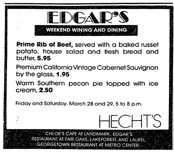 Edgar's ad (Hecht's), Washington Post 3/28/86