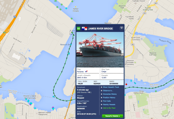 James River Bridge cargo ship 2/7/14